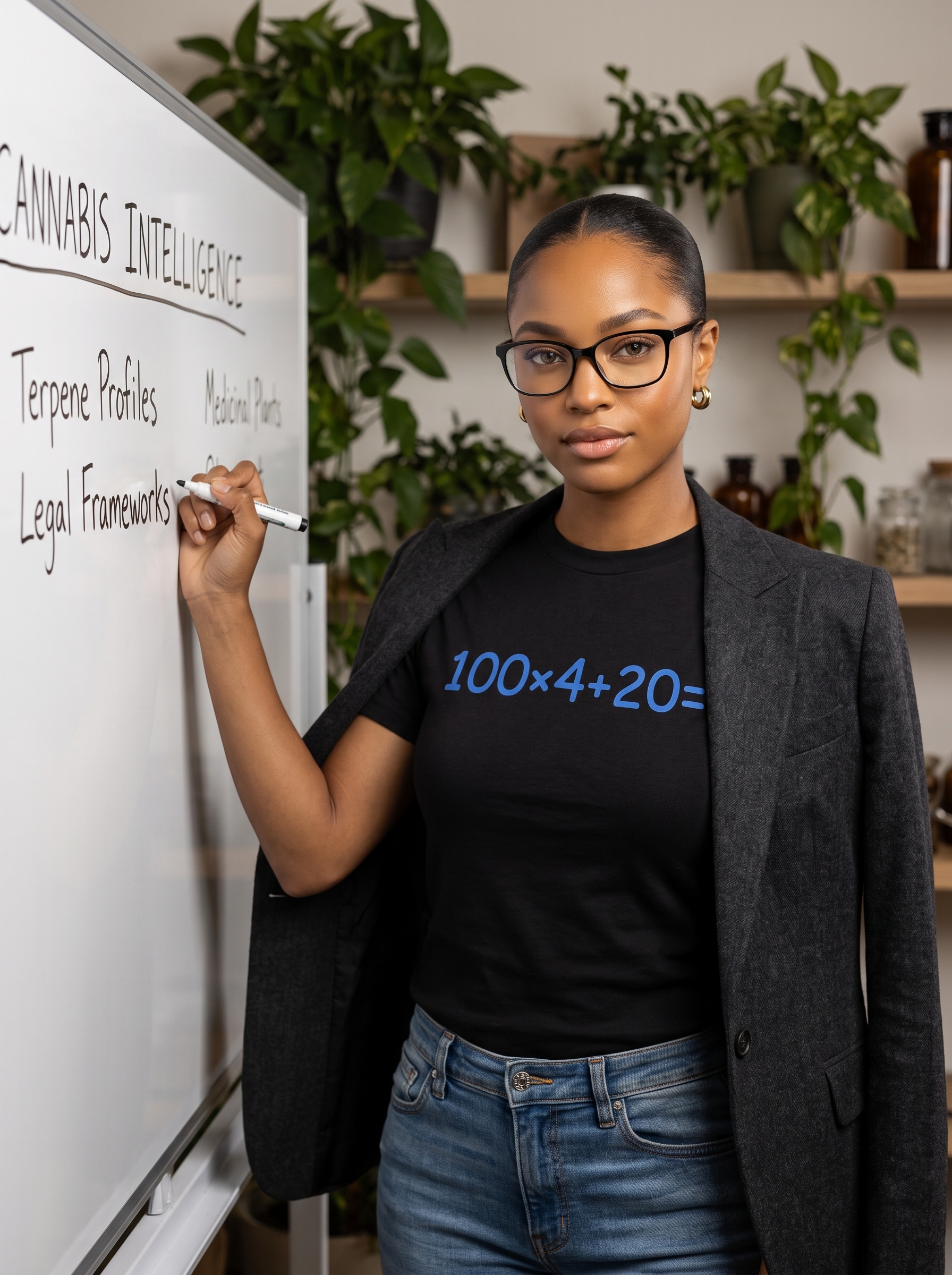 Sia teaching cannabis intelligence concepts in a modern educational room for NGU cannabis education